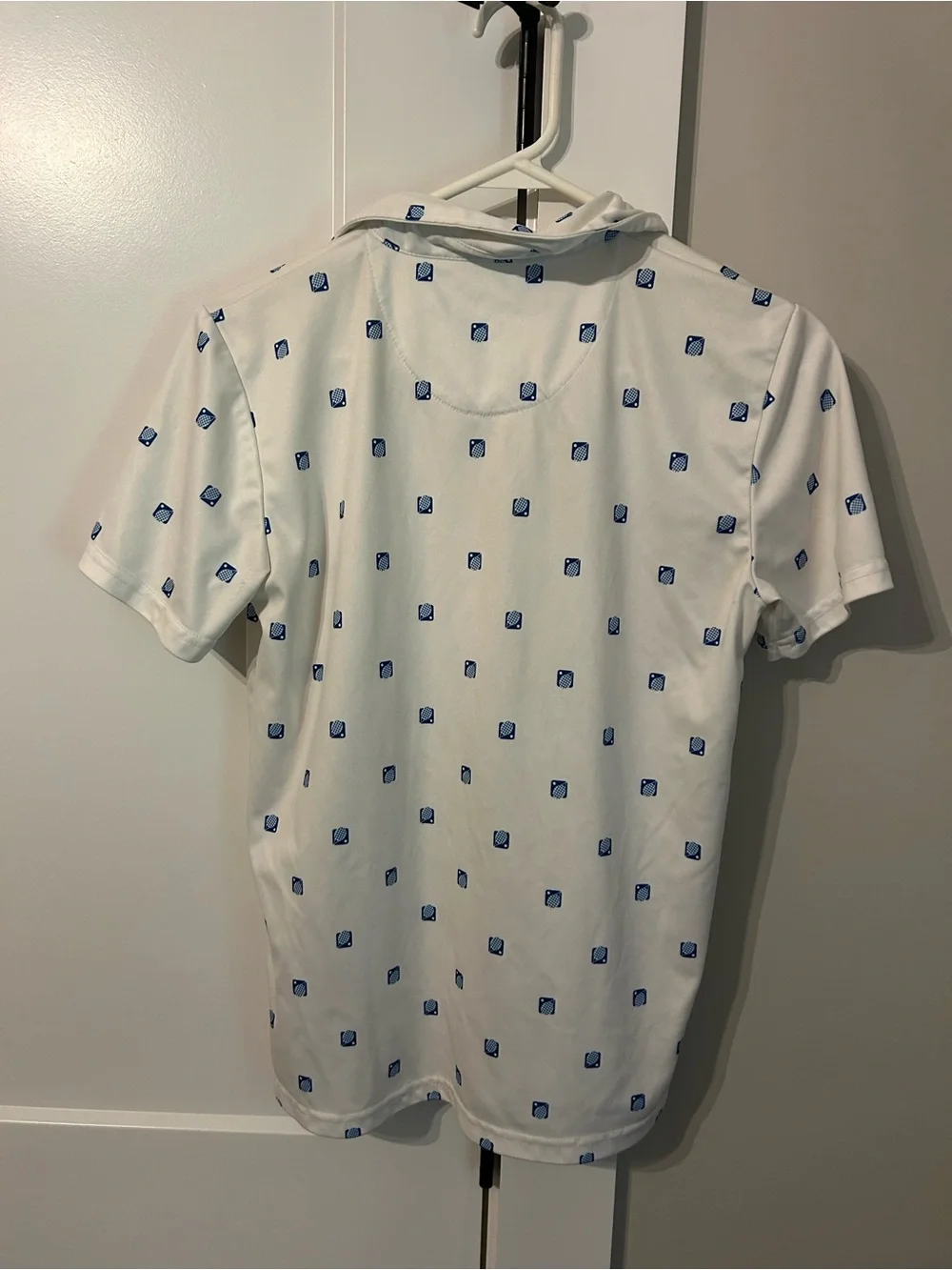 Xersion White Polo with Blue Micro Squares